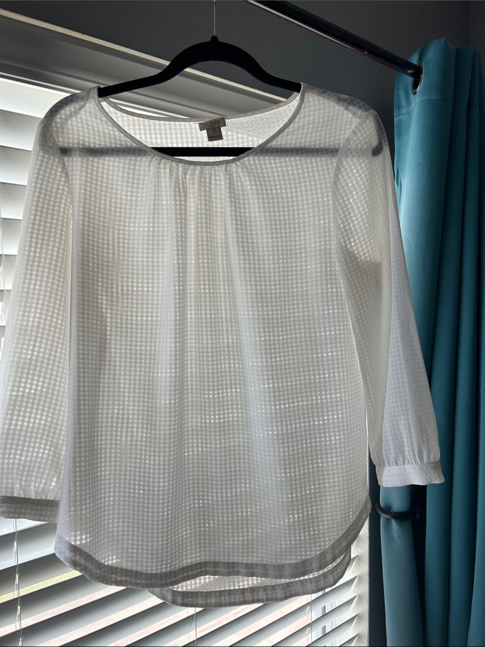 J. Crew White Sheer Textured Peasant Blouse